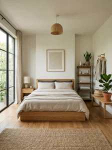 Japandi bedroom with intentional layout and minimalist design