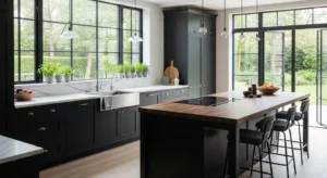 Natural light balancing a black kitchen design