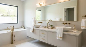 Metallic accents adding elegance to bathroom