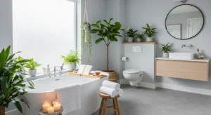 Spa-inspired grey bathroom with calming design