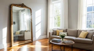 Mirror reflecting light in spring decor