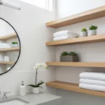 Open shelving keeping bathroom organized