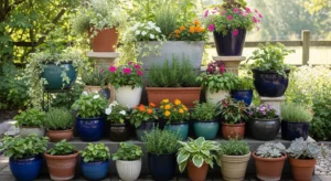 Layered pots adding depth and dimension