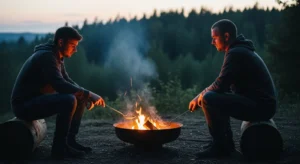 Rustic fire pit blending with nature