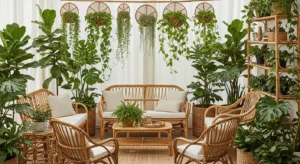 Green shelving adding stylish storage