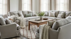Linen and cotton fabrics enhancing farmhouse comfort