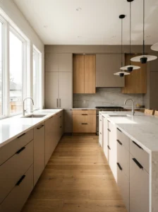 Kitchen cabinets with minimal hardware for a sleek modern look