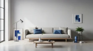 Minimal blue decor in living room