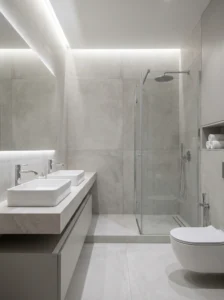Light gray bathroom with modern minimalist style