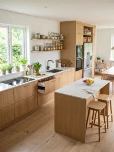 Functional Scandinavian kitchen with organized layout and minimalist design