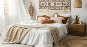 Relaxed imperfect styling creating an authentic boho bedroom feel