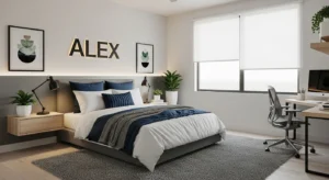 Personalized name sign adding uniqueness to a teen bedroom
