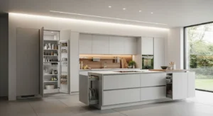 Hidden storage keeping a white kitchen clutter-free