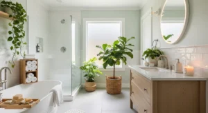 Spa-inspired green bathroom with calming atmosphere
