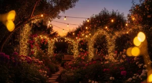 Cozy lighting creating a magical evening garden