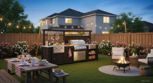 Grill station for outdoor cooking