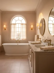 Blush beige bathroom with soft warm tones