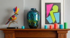 Colorful accent on fireplace mantle