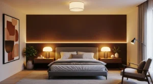 Dark brown accent wall adding depth and warmth to a bedroom