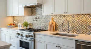 Colorful backsplash tiles adding energy to a kitchen
