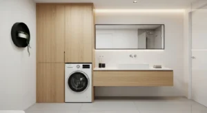 Hidden washing machine inside cabinet for a clean look