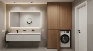 Hidden washing machine inside cabinet for a clean look