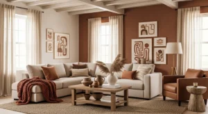 Boho living room with earthy neutral color palette