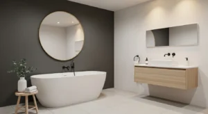 Dark grey accent wall adding depth