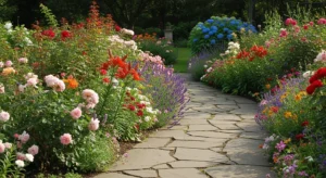 Winding path adding charm to cottage garden