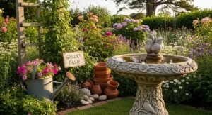 Vintage bird bath adding charm to garden