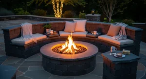 Built-in fire pit with surrounding seating