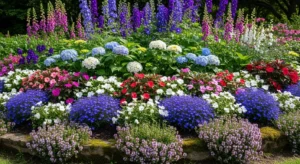 Layered flower bed adding depth and dimension