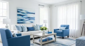 Blue and white living room color scheme