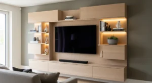 Built-in storage framing TV wall