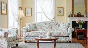 Vintage floral upholstery sofa adding charm to living room