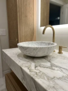 Luxury marble stone sink with gold faucet modern bathroom trend