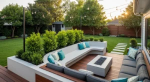 Built-in seating saving backyard space