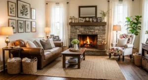 Personal touches adding warmth to farmhouse living room