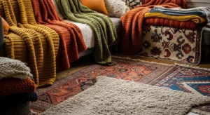Layered textiles adding depth to fall decor