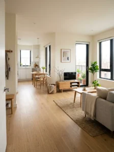 Clear pathways in a small living room improving flow and making space feel larger