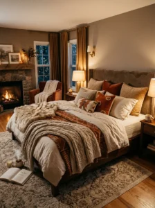Comfort-focused luxury bedroom with soft textures and relaxing atmosphere
