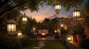 Decorative lighting enhancing backyard