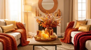 Warm metallic accents enhancing cozy fall decor