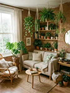 Indoor plants in a small living room adding freshness and natural beauty