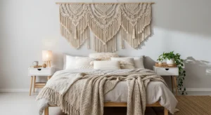 Macrame wall decor adding texture to a boho bedroom
