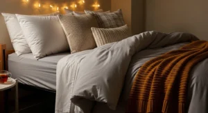 Cozy bedding making a dorm room feel comfortable and inviting