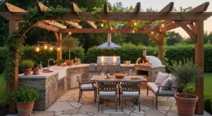 Covered outdoor kitchen for all-weather use