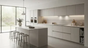 Minimalist open kitchen creating a clean and spacious look