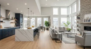 Seamless flooring creating a connected open space