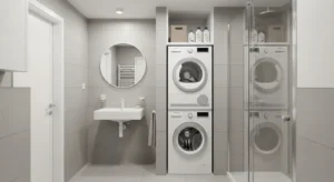 Stacked washer and dryer saving floor space